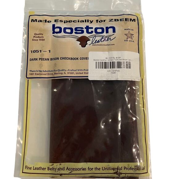 Boston Leather Checkbook Cover Bison Hide Dark Pecan Brown Made in USA Unisex - Picture 6 of 6